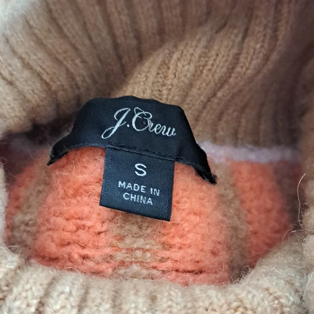J.Crew Womens Fair Isle Turtleneck Soft Alpaca Wool Blend Sweater Pink/Tan SM‎